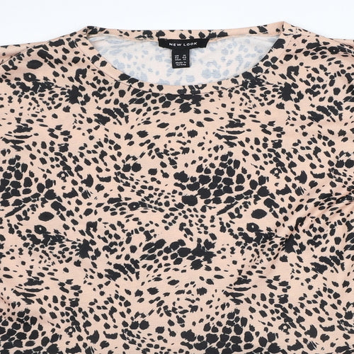 New Look Womens Beige Animal Print Polyester A-Line Size 16 Round Neck