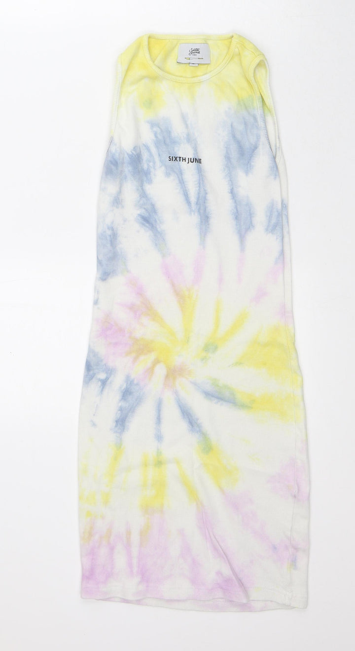 Sixth June Womens Multicoloured Geometric Polyester Pencil Dress Size L Round Neck - Tie Dye