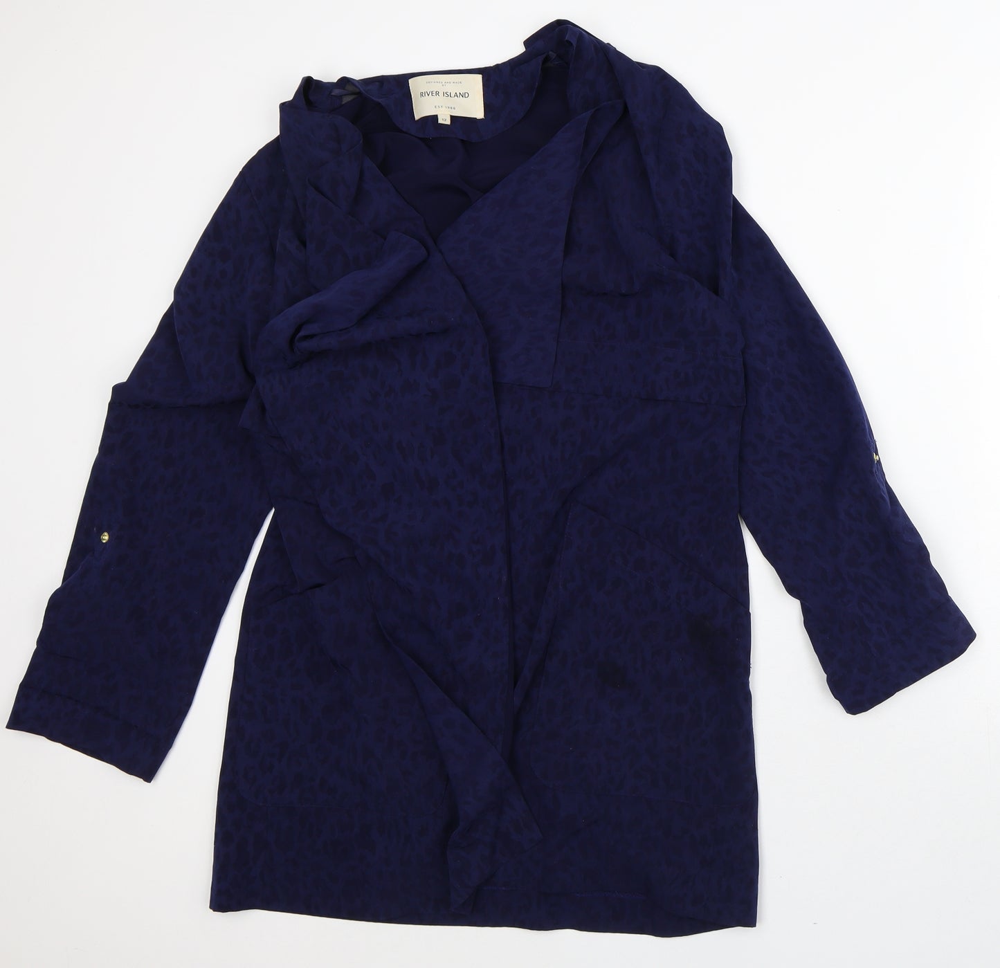 River Island Womens Blue Round Neck Animal Print Polyester Cardigan Jumper Size 12