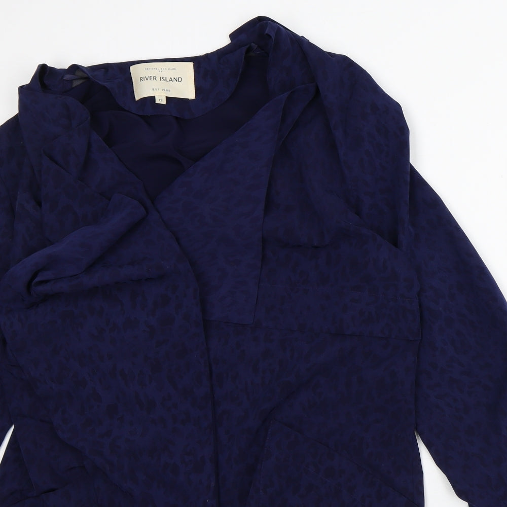 River Island Womens Blue Round Neck Animal Print Polyester Cardigan Jumper Size 12