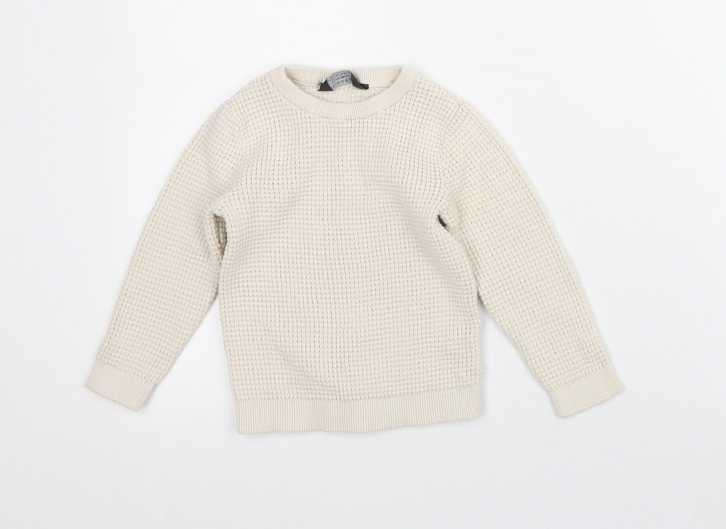 Primark Girls Beige Crew Neck Cotton Pullover Jumper Size 2-3 Years