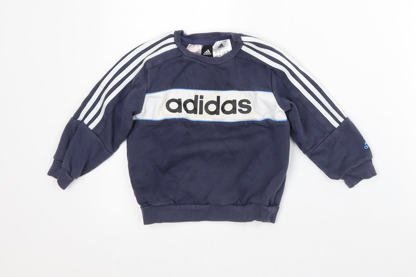 adidas Boys Blue Striped Polyester Pullover Sweatshirt Size 2-3 Years
