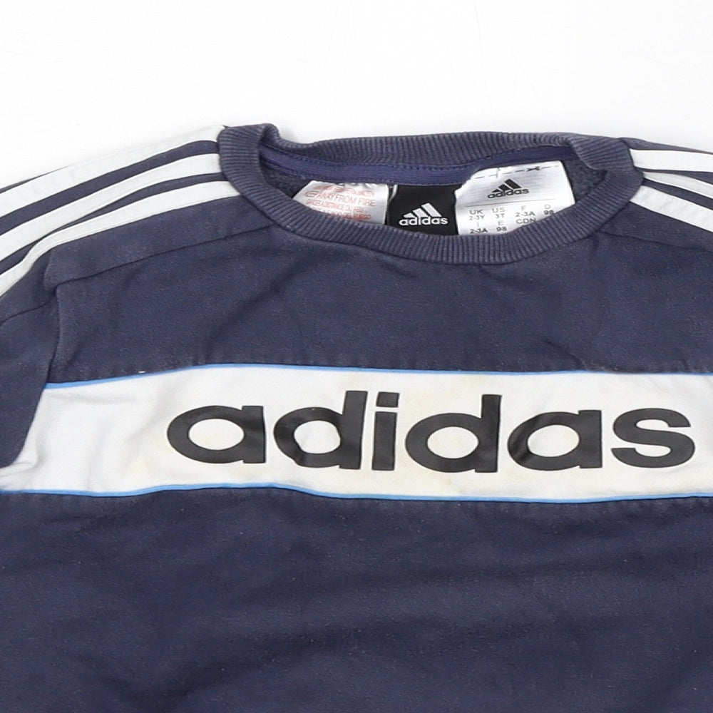 adidas Boys Blue Striped Polyester Pullover Sweatshirt Size 2-3 Years