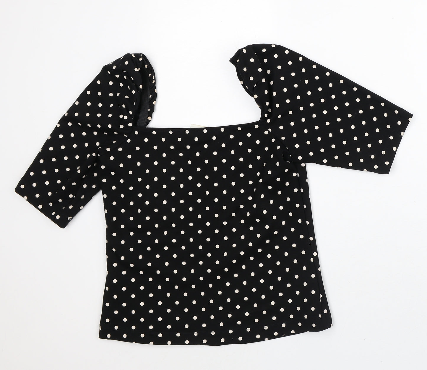 H&M Womens Black Polka Dot Viscose Basic Blouse Size S Square Neck