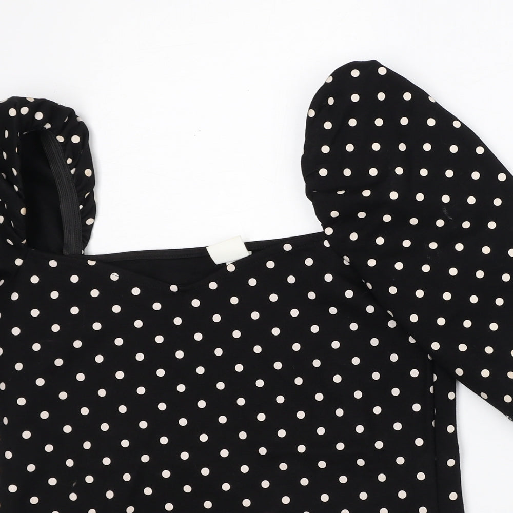 H&M Womens Black Polka Dot Viscose Basic Blouse Size S Square Neck