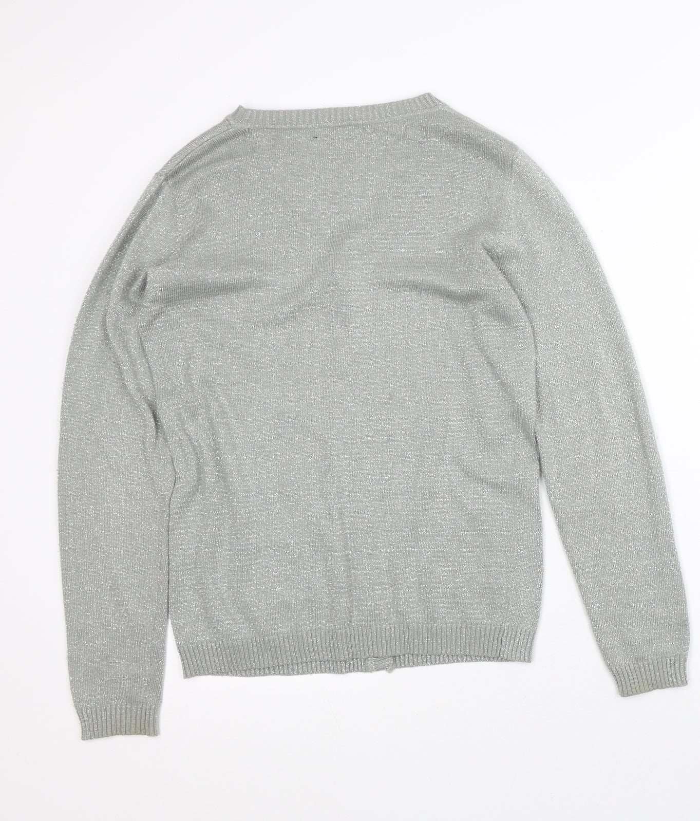 AK Urban Womens Silver V-Neck Acrylic Cardigan Jumper Size M