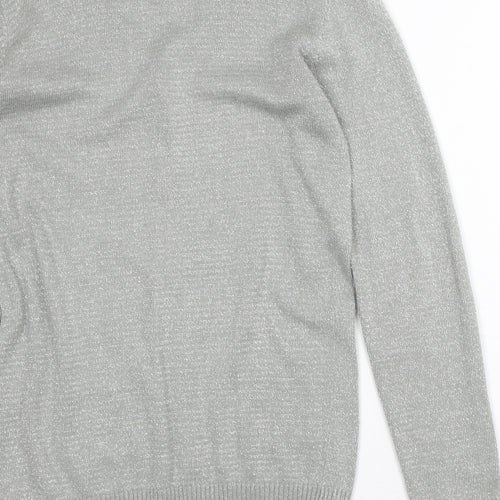 AK Urban Womens Silver V-Neck Acrylic Cardigan Jumper Size M