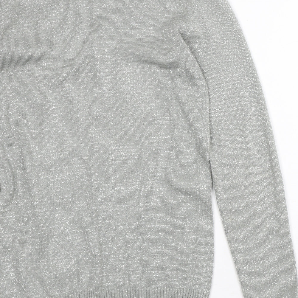 AK Urban Womens Silver V-Neck Acrylic Cardigan Jumper Size M