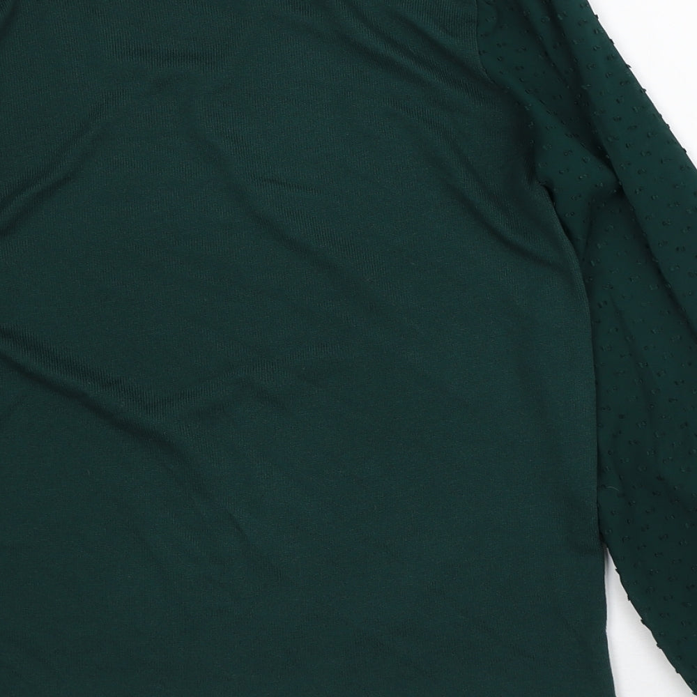 Astradivarius Womens Green Geometric Polyester Basic Blouse Size S High Neck