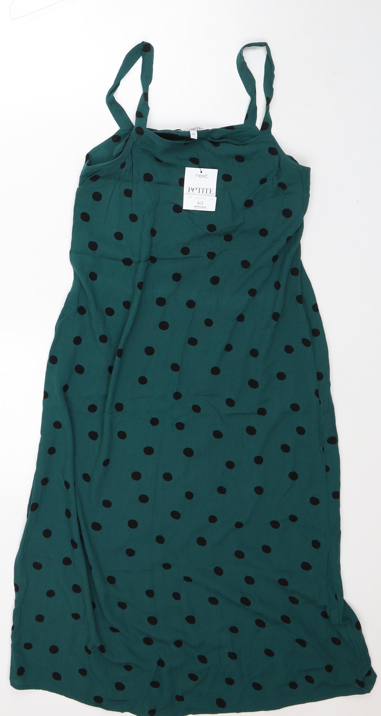 NEXT Womens Green Polka Dot Polyester A-Line Size 6 Square Neck