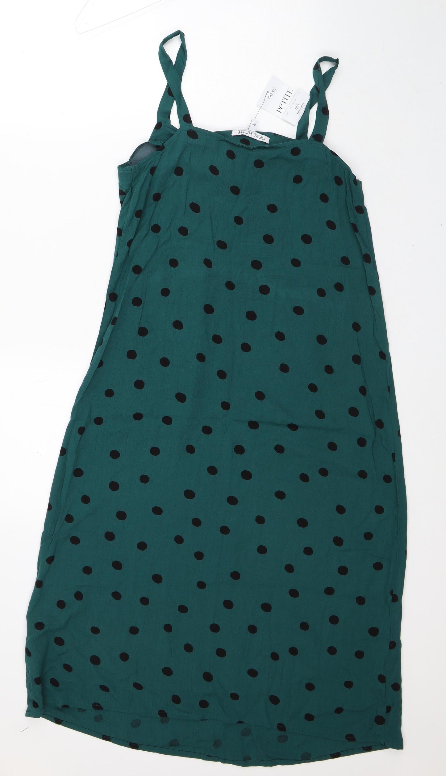 NEXT Womens Green Polka Dot Polyester A-Line Size 6 Square Neck