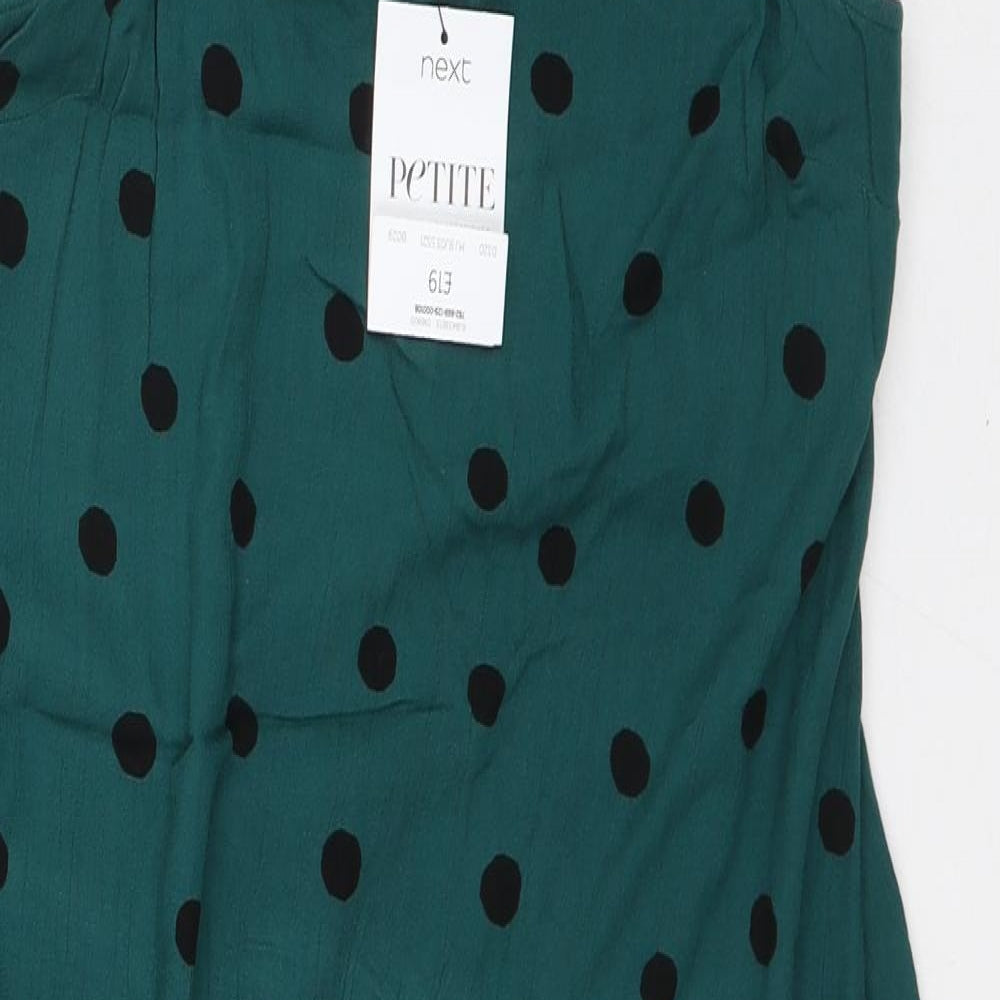 NEXT Womens Green Polka Dot Polyester A-Line Size 6 Square Neck