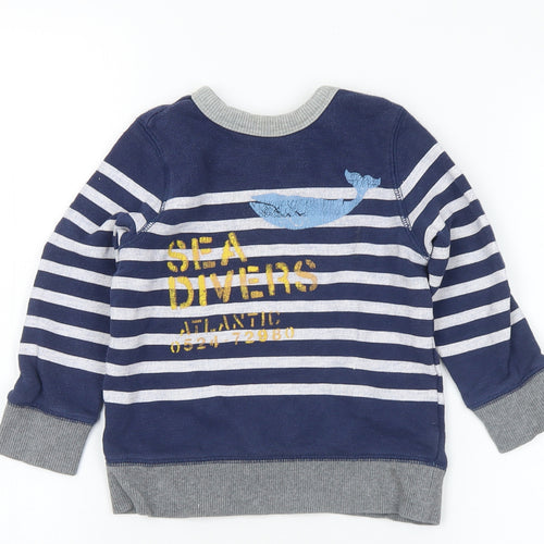 Gap Boys Multicoloured Striped Cotton Pullover Sweatshirt Size 2 Years - Sea