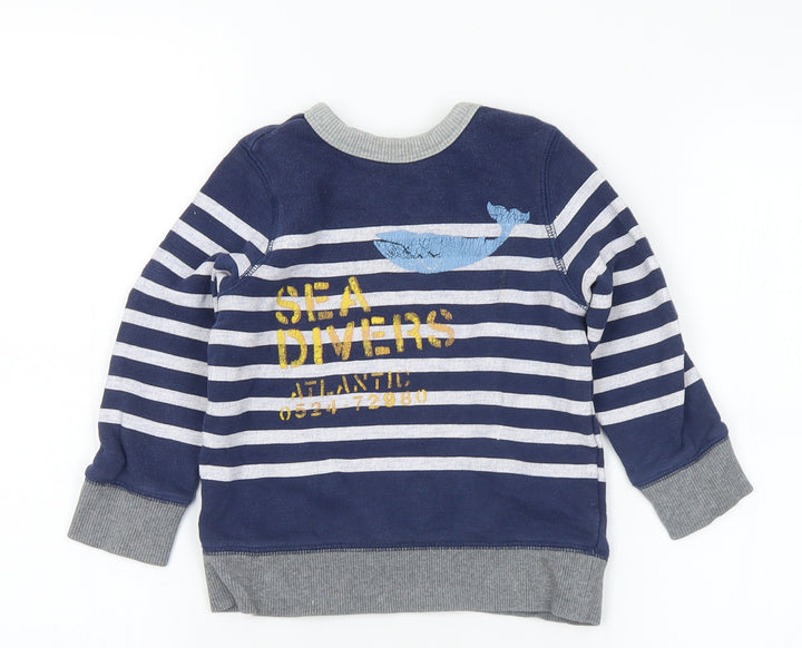 Gap Boys Multicoloured Striped Cotton Pullover Sweatshirt Size 2 Years - Sea