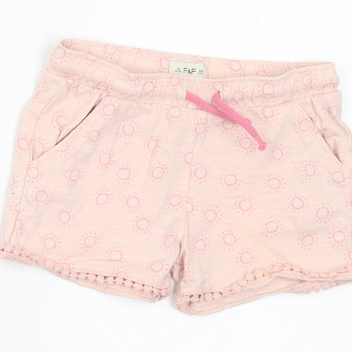 F&F Girls Pink Geometric Cotton Sweat Shorts Size 2-3 Years Regular