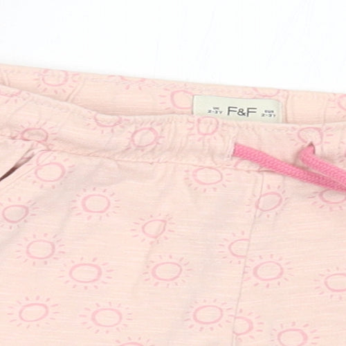 F&F Girls Pink Geometric Cotton Sweat Shorts Size 2-3 Years Regular