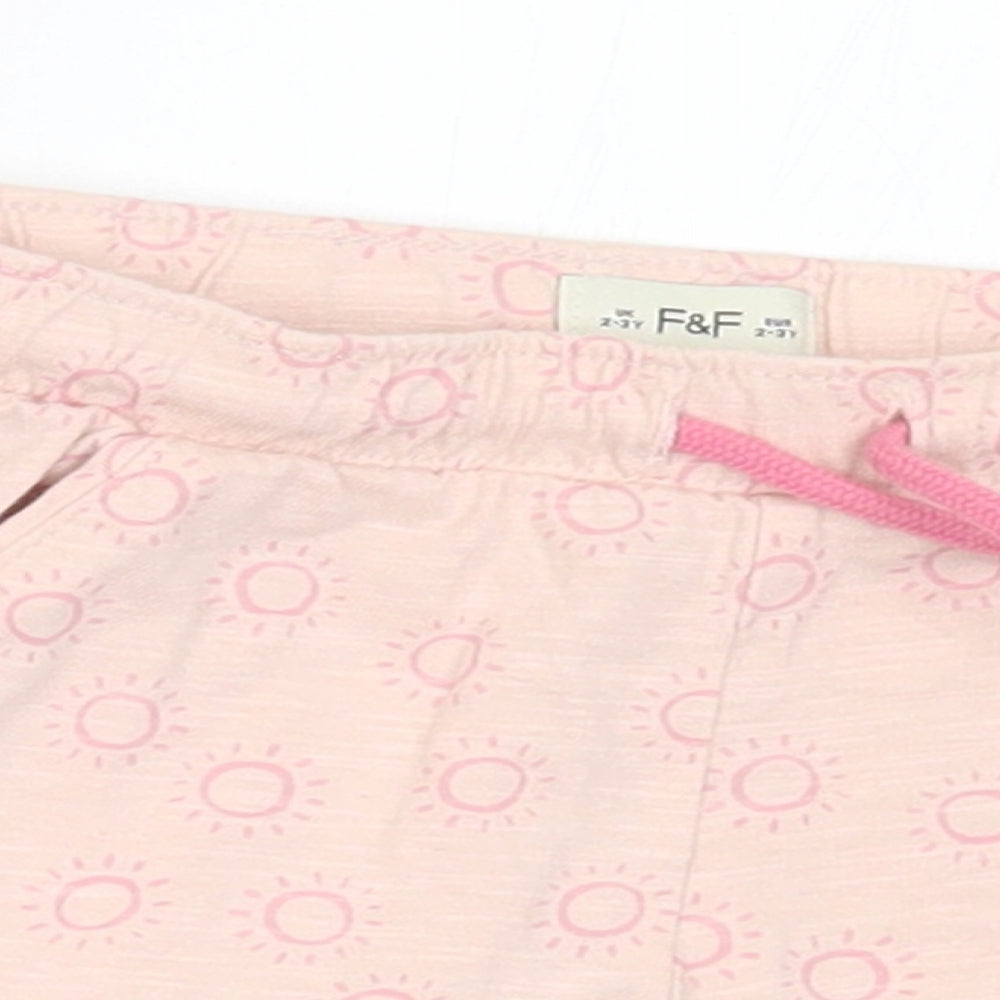 F&F Girls Pink Geometric Cotton Sweat Shorts Size 2-3 Years Regular