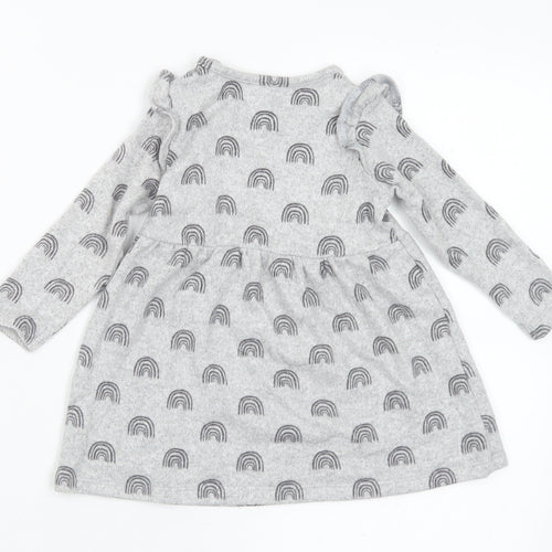 F&F Girls Grey Geometric Viscose Jumper Dress Size 6-9 Months Round Neck - Rainbows