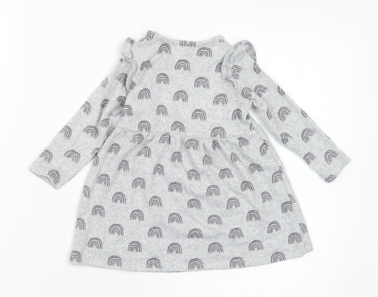 F&F Girls Grey Geometric Viscose Jumper Dress Size 6-9 Months Round Neck - Rainbows
