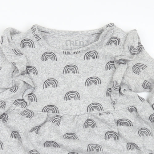 F&F Girls Grey Geometric Viscose Jumper Dress Size 6-9 Months Round Neck - Rainbows