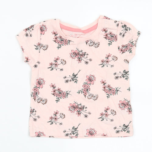 Primark Girls Pink Floral Cotton Basic T-Shirt Size 6-9 Months Round Neck