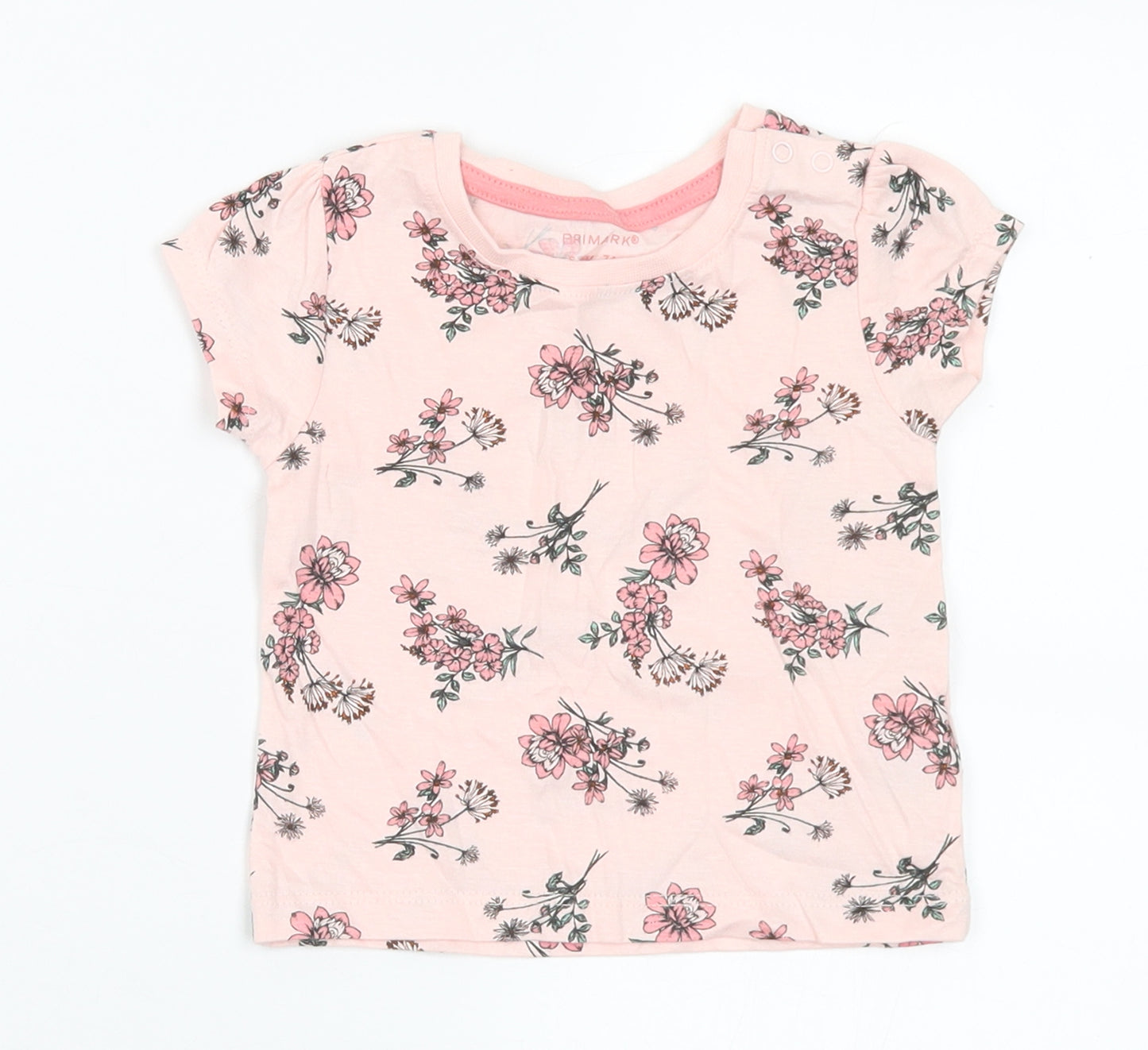 Primark Girls Pink Floral Cotton Basic T-Shirt Size 6-9 Months Round Neck
