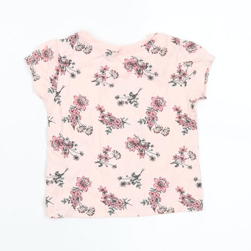 Primark Girls Pink Floral Cotton Basic T-Shirt Size 6-9 Months Round Neck