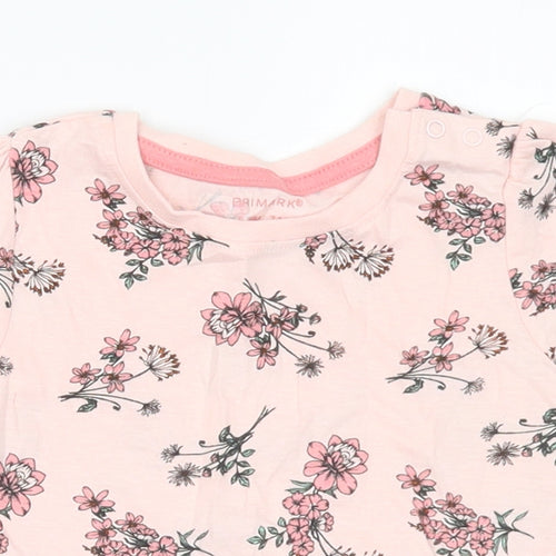 Primark Girls Pink Floral Cotton Basic T-Shirt Size 6-9 Months Round Neck