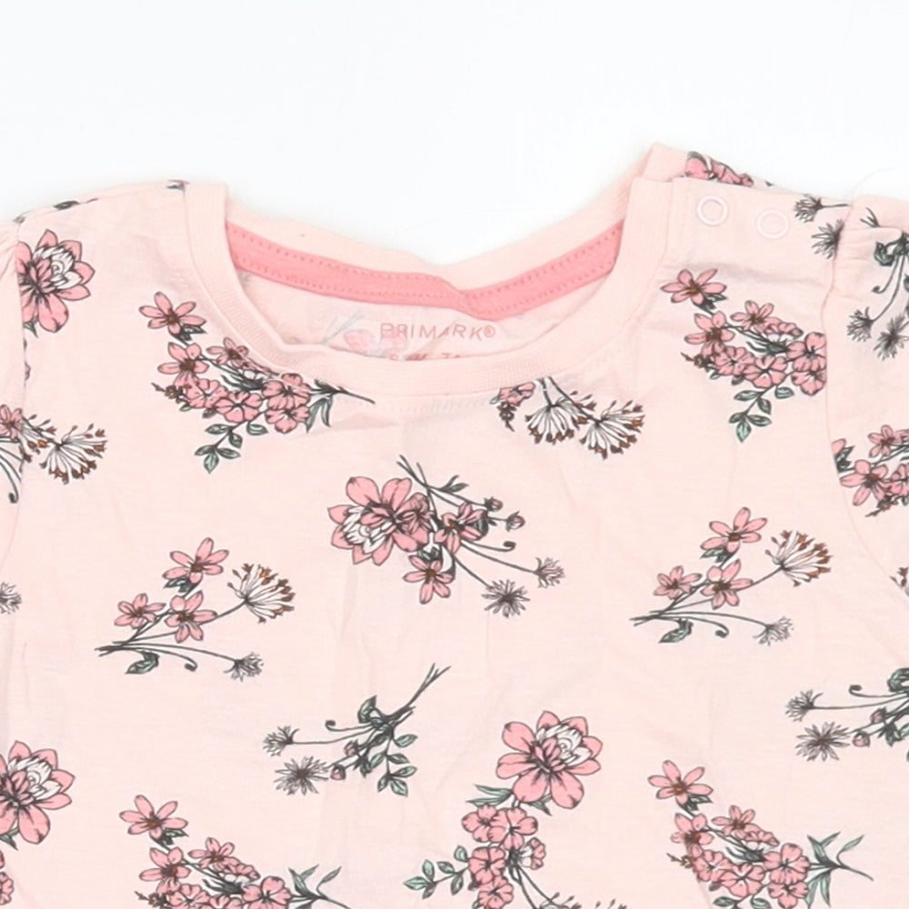 Primark Girls Pink Floral Cotton Basic T-Shirt Size 6-9 Months Round Neck