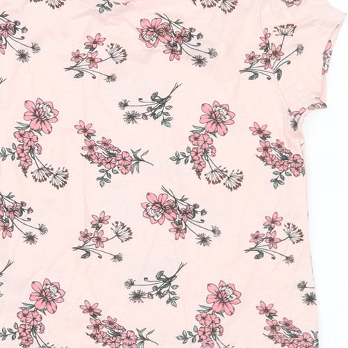 Primark Girls Pink Floral Cotton Basic T-Shirt Size 6-9 Months Round Neck