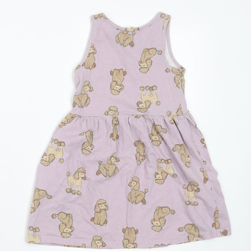 H&M Girls Purple Geometric Cotton A-Line Size 2-3 Years Round Neck - Dogs. 2-4 Years