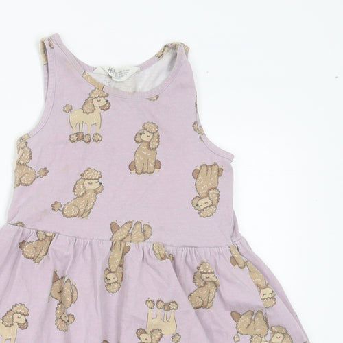 H&M Girls Purple Geometric Cotton A-Line Size 2-3 Years Round Neck - Dogs. 2-4 Years