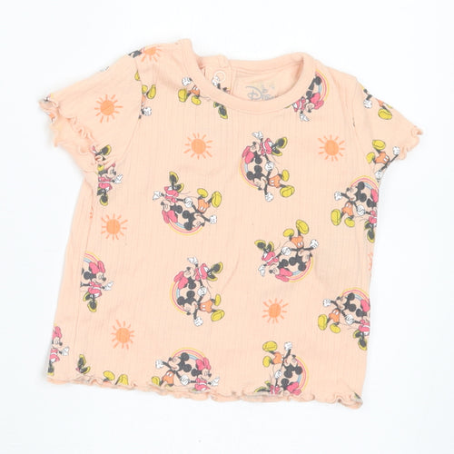 Primark Girls Pink Geometric Cotton Basic T-Shirt Size 3-6 Months Round Neck - Disney