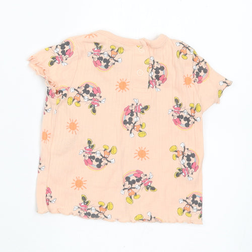 Primark Girls Pink Geometric Cotton Basic T-Shirt Size 3-6 Months Round Neck - Disney