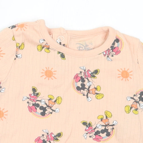 Primark Girls Pink Geometric Cotton Basic T-Shirt Size 3-6 Months Round Neck - Disney