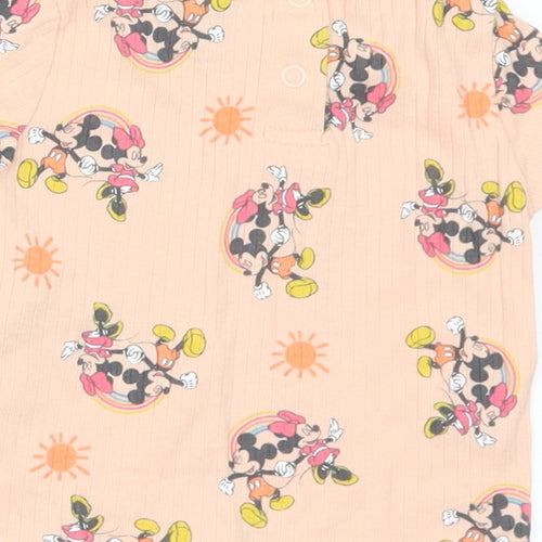 Primark Girls Pink Geometric Cotton Basic T-Shirt Size 3-6 Months Round Neck - Disney