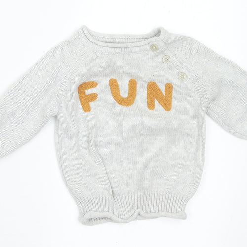 NEXT Baby Grey Cotton Pullover Jumper Size 3-6 Months Button - Fun