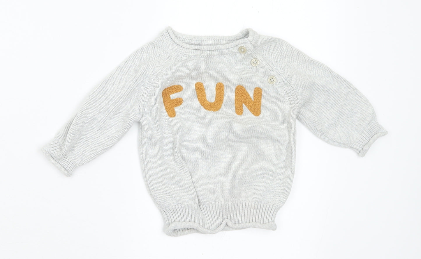 NEXT Baby Grey Cotton Pullover Jumper Size 3-6 Months Button - Fun