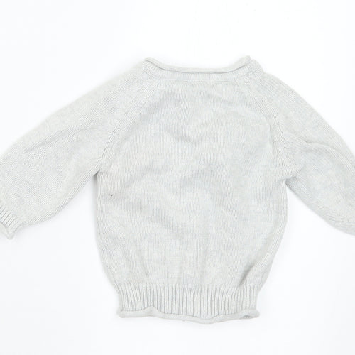NEXT Baby Grey Cotton Pullover Jumper Size 3-6 Months Button - Fun