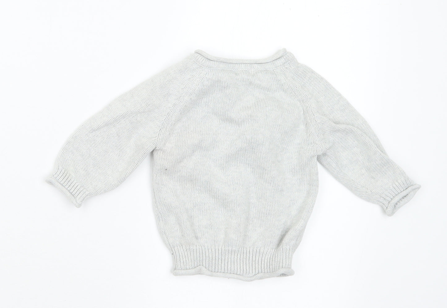 NEXT Baby Grey Cotton Pullover Jumper Size 3-6 Months Button - Fun