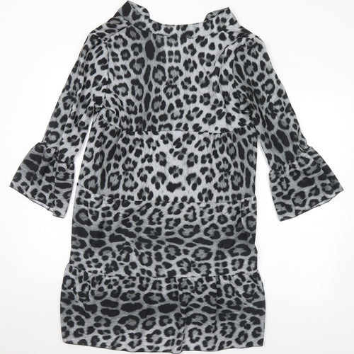 Lilah Rose Womens Grey Animal Print Polyester A-Line Size M V-Neck - M/L