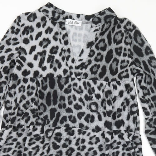 Lilah Rose Womens Grey Animal Print Polyester A-Line Size M V-Neck - M/L