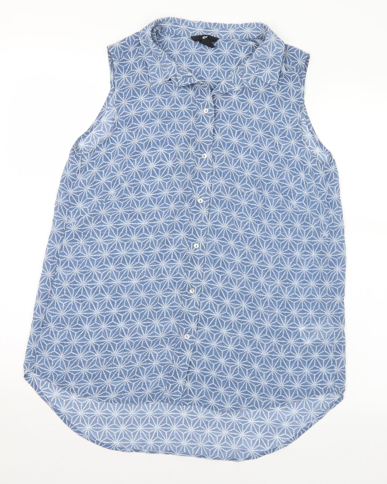 H&M Womens Blue Geometric Polyester Basic Blouse Size 8 Collared