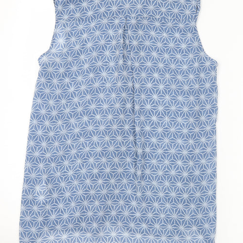 H&M Womens Blue Geometric Polyester Basic Blouse Size 8 Collared