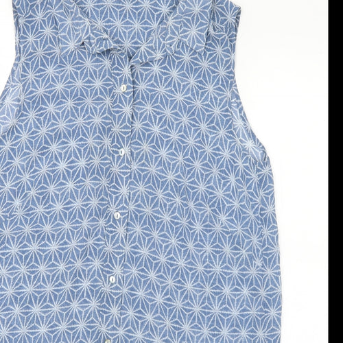 H&M Womens Blue Geometric Polyester Basic Blouse Size 8 Collared