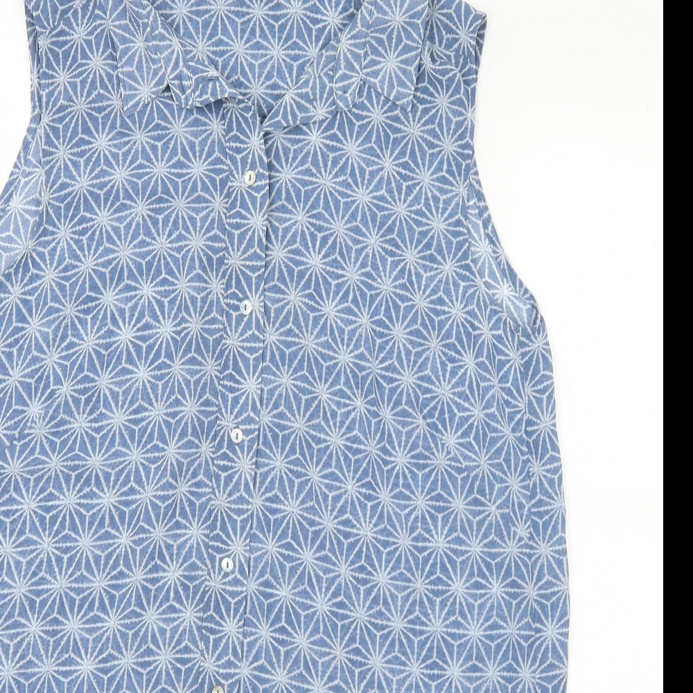 H&M Womens Blue Geometric Polyester Basic Blouse Size 8 Collared