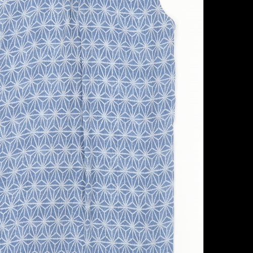 H&M Womens Blue Geometric Polyester Basic Blouse Size 8 Collared