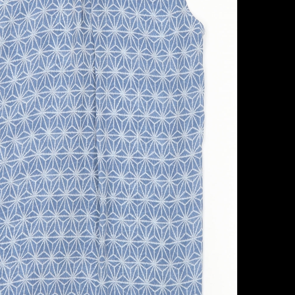 H&M Womens Blue Geometric Polyester Basic Blouse Size 8 Collared