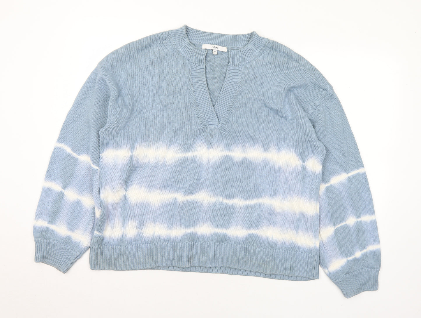 NEXT Womens Blue V-Neck Cotton Pullover Jumper Size M - Tie Dye Effect