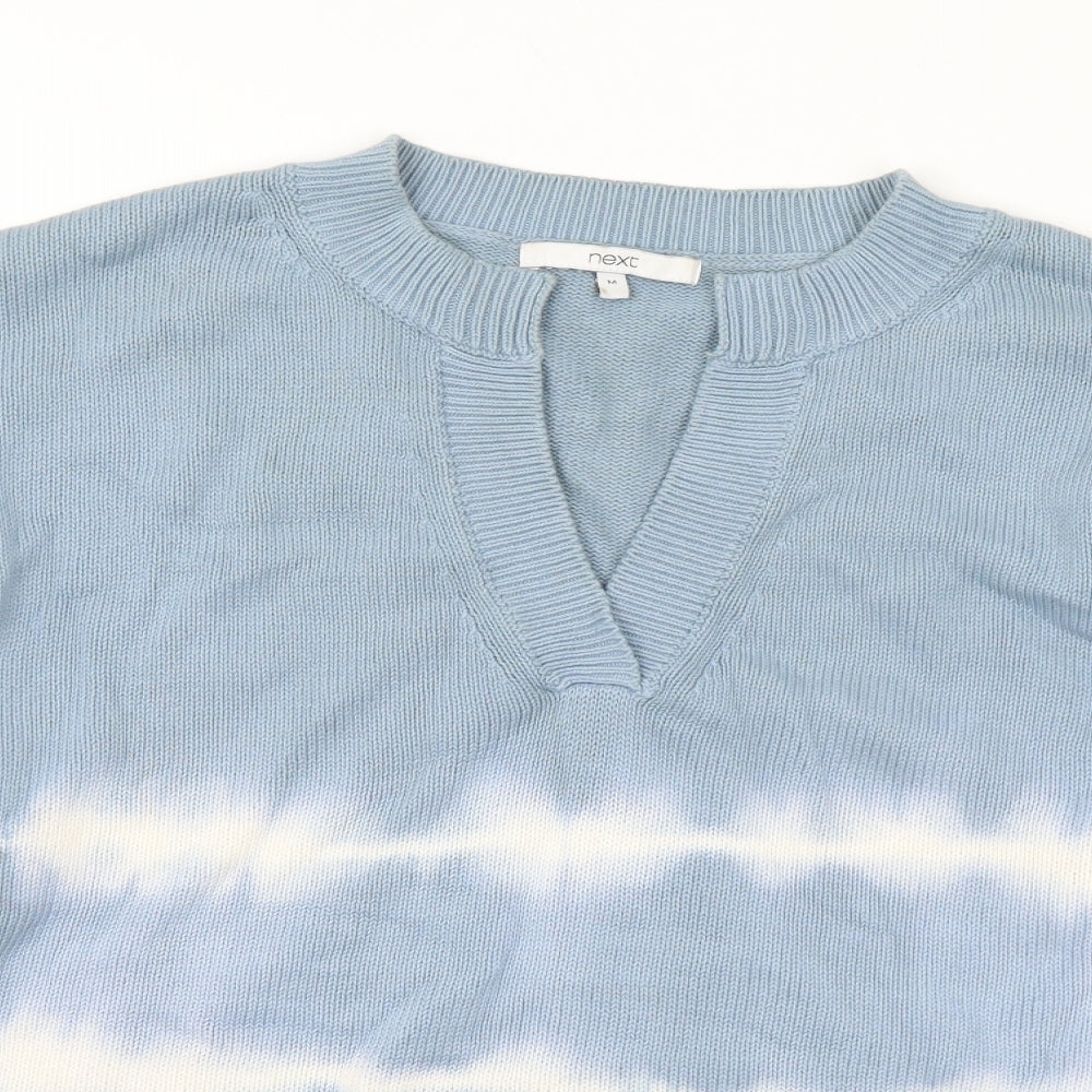 NEXT Womens Blue V-Neck Cotton Pullover Jumper Size M - Tie Dye Effect